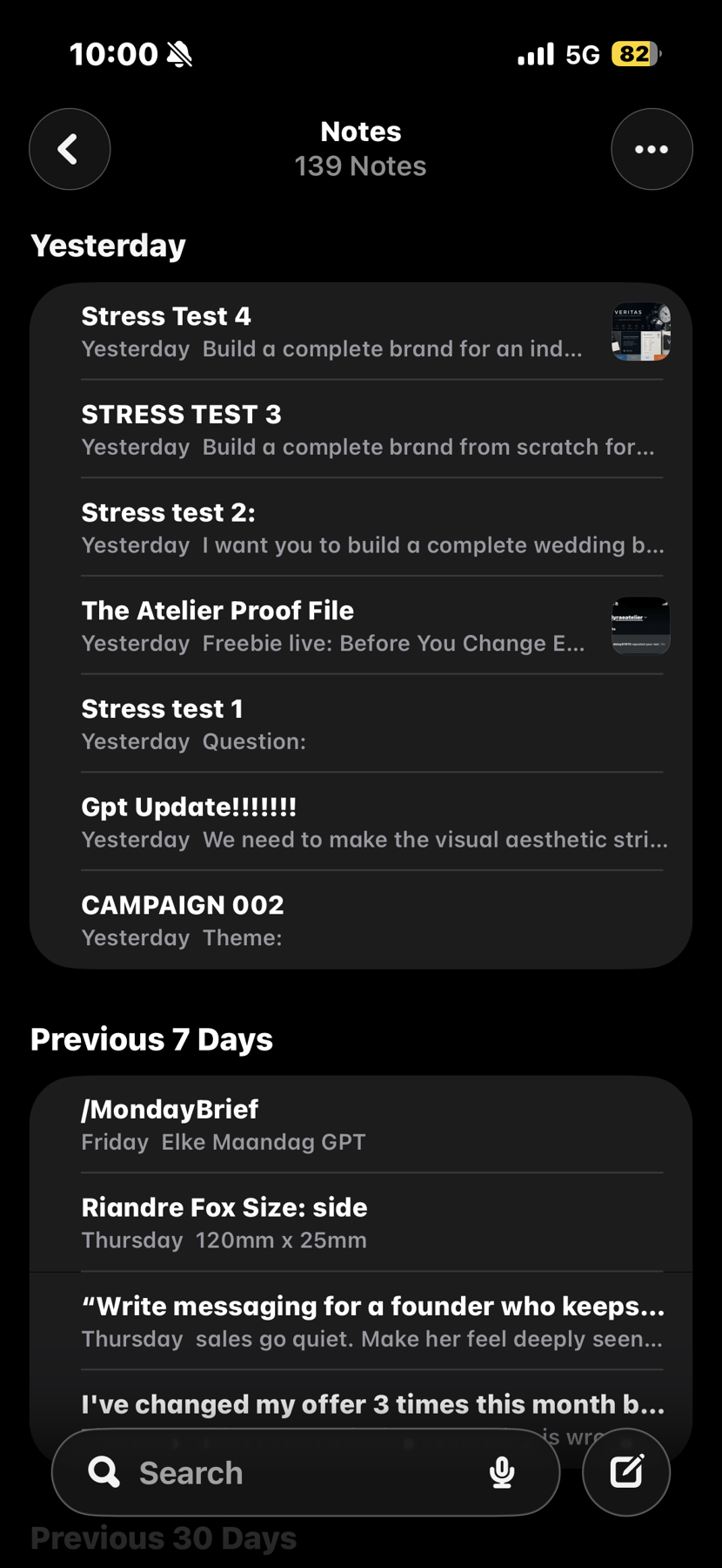 Phone notes showing stress test records