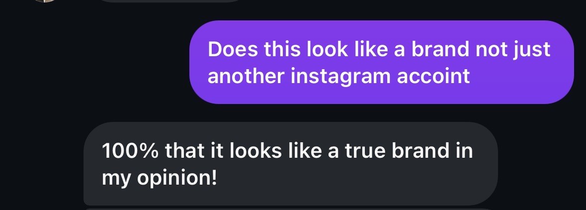 Message saying the brand looks like a true brand